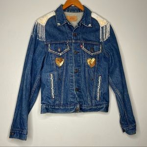 Vintage One of a Kind Pearl Embroidered 80s Levi's Denim Jean Jacket715060216 C1